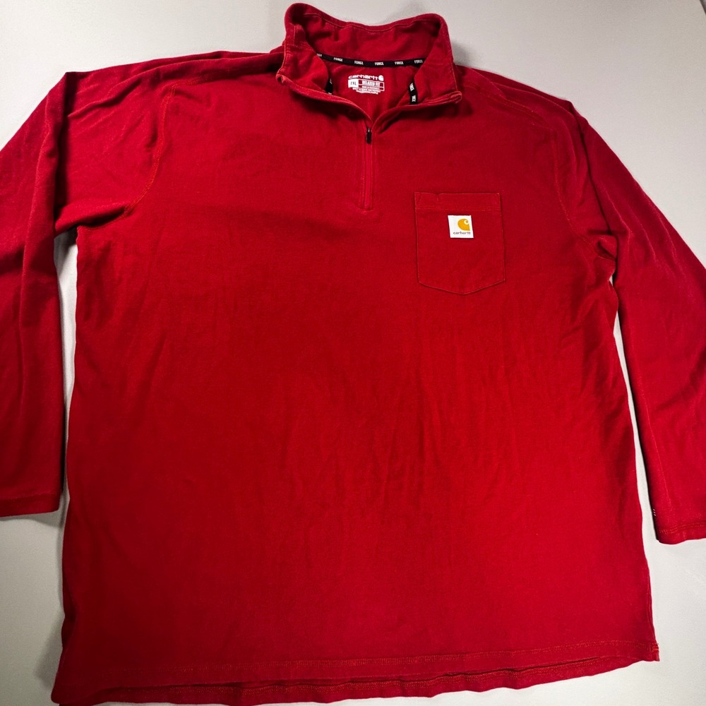 Carhartt‎ Force Quarter Zip Pullover Mens 2XL Red Excellent Relaxed Fit Pocket